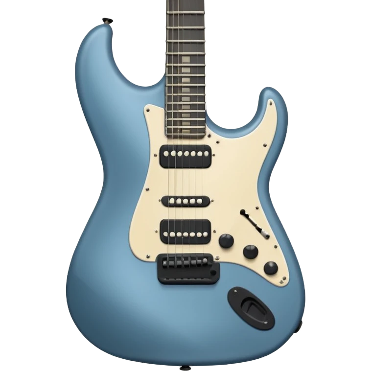 A gray-blue electric guitar with a black pick guard emoji
