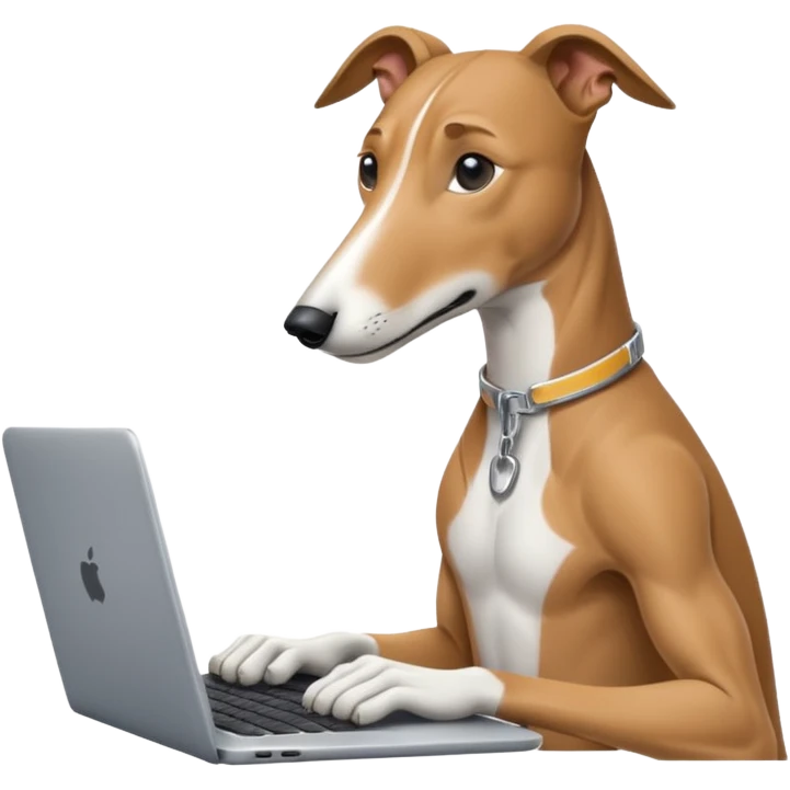 Greyhound with a laptop emoji
