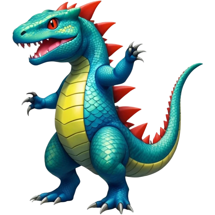 Shiny Exotic Colorful epic Salandit-Larvitar-Koraidon-Feraligatr-Fakémon-hybrid-creature (full body)  emoji