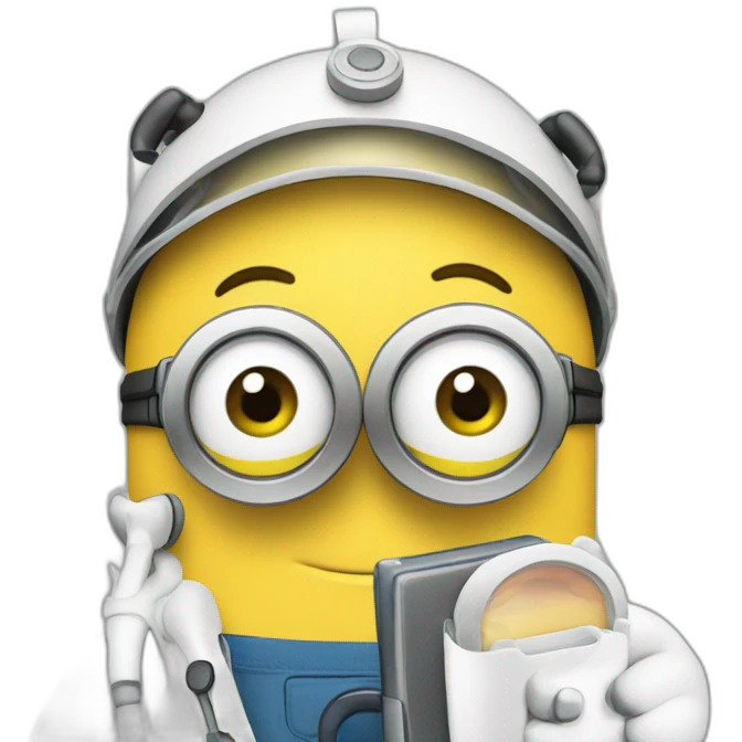 Minion Vet using an iphone and looking at results emoji