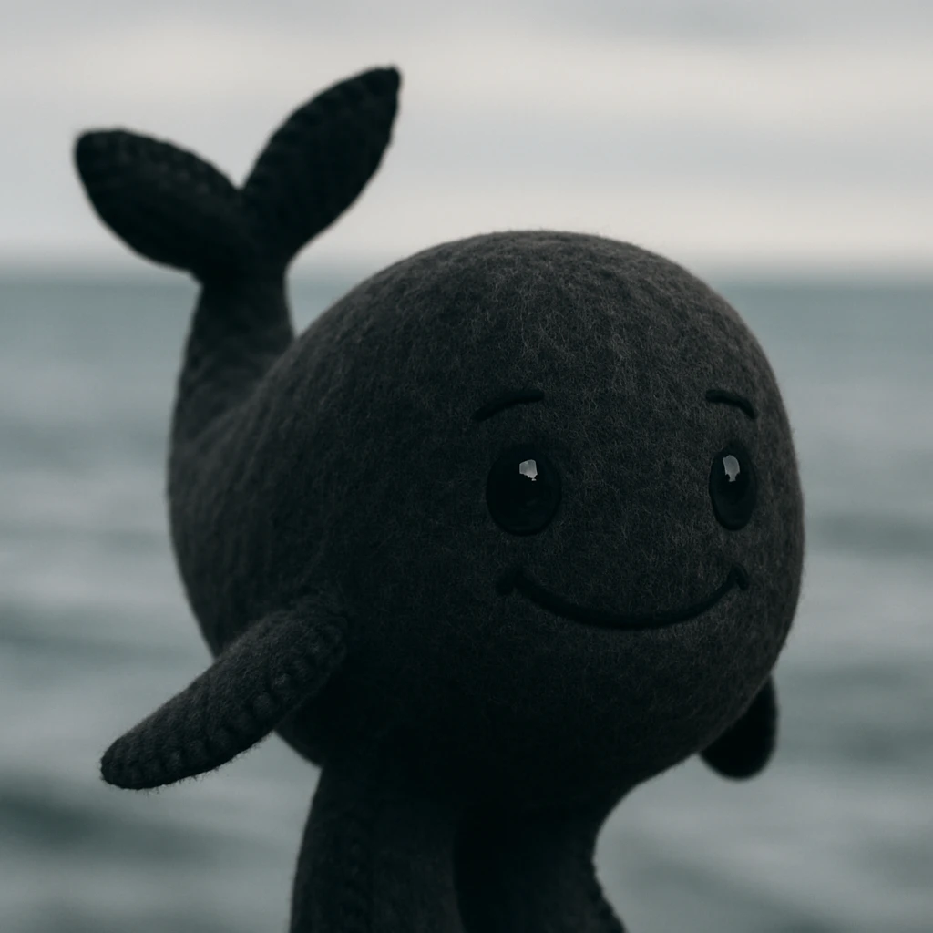 a black whale, plush portrait style emoji