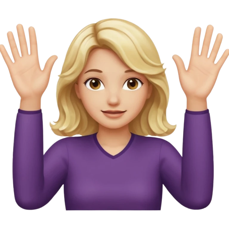 Not guilty hands up palms facing forward smirk girl wavy blonde hair  emoji