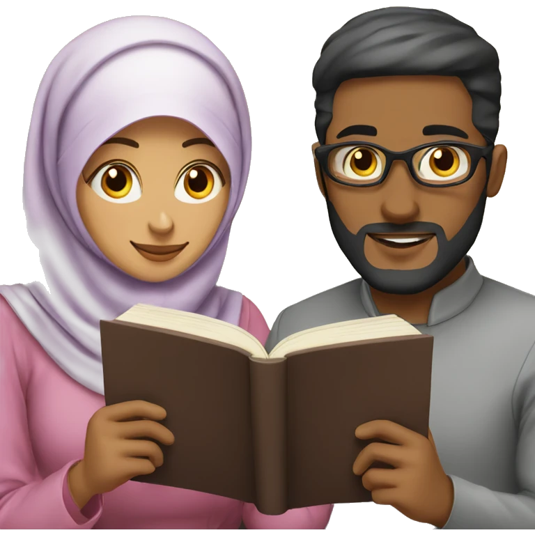 Hijabi-woman-and-husband-reading-books emoji