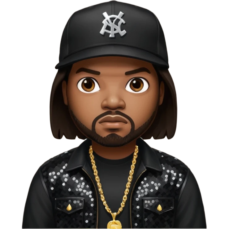 Ice Cube, Rapper with dark brown hair, black sequin outfit emoji