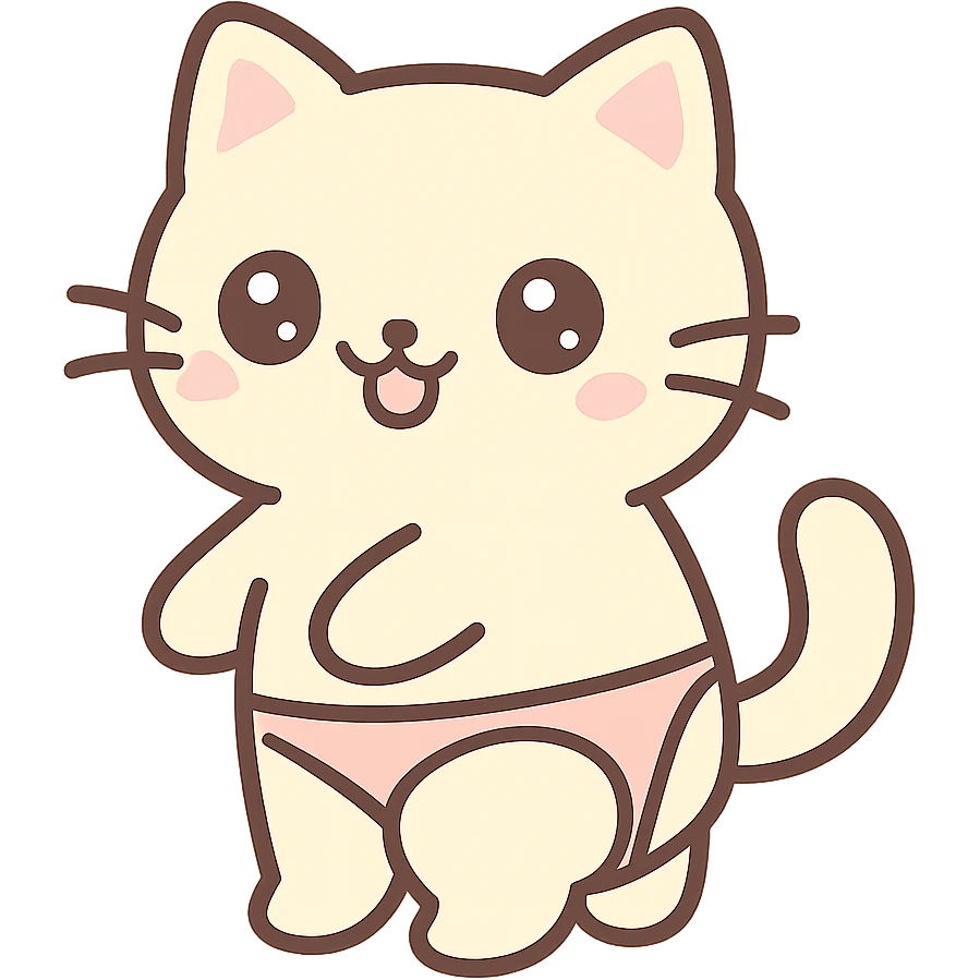 a cat wearing a g-string, playful and humorous, kawaii style, cute and charming emoji