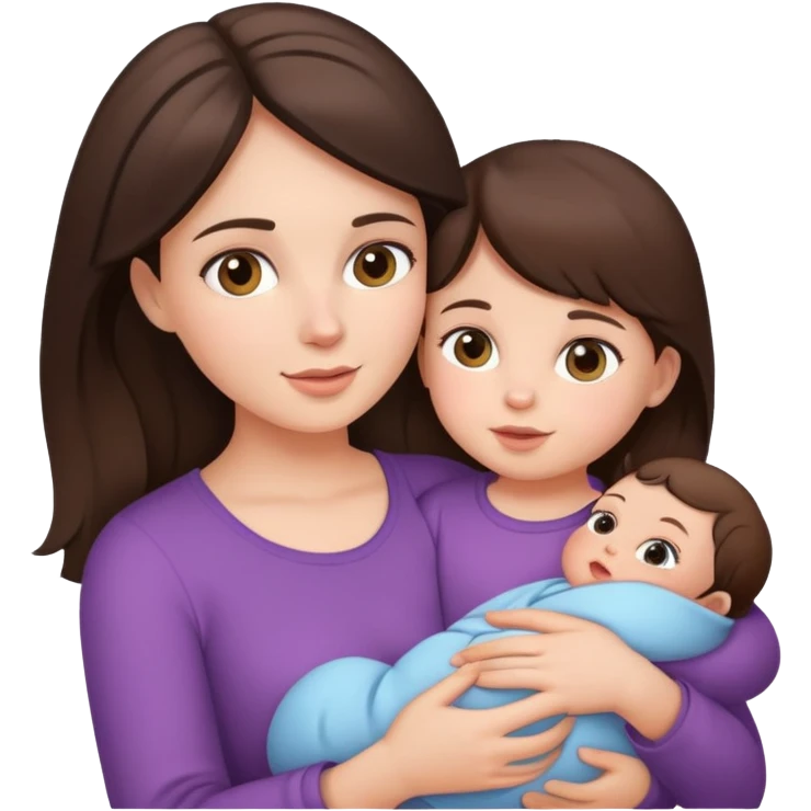 brunette girl holding brunette baby girl emoji
