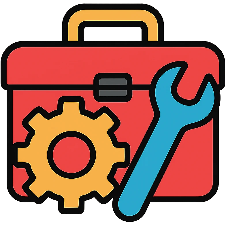 Maintenance gear and wrench symbol with toolbox emoji