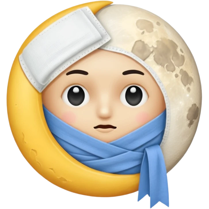moon wrapped in bandage like “overworked” emoji