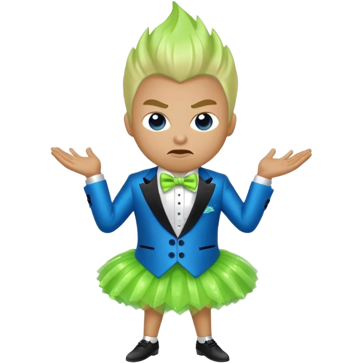 Angry blue banana wearing a sparkly lime green tuxedo and tutu emoji