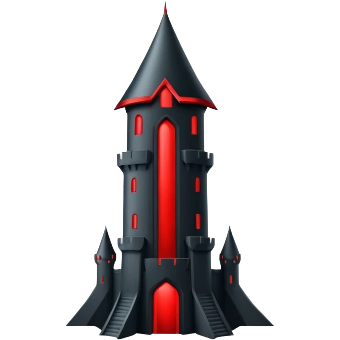 iOS sticker, dark fantasy tower, monochrome red, minimal emoji