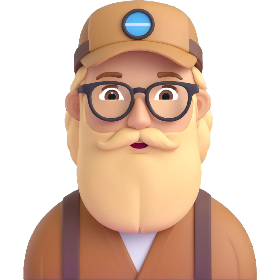 Adventurer with glasses, a beard and tan colored cap emoji