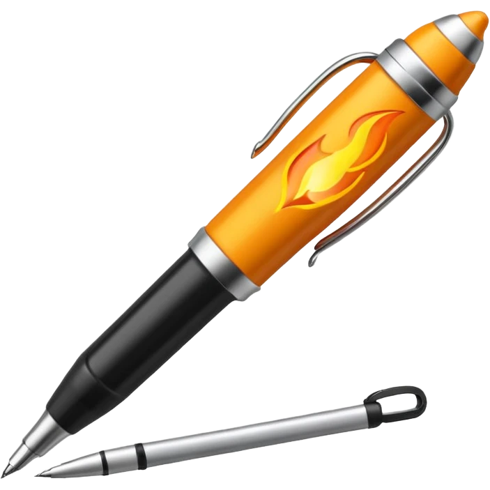 a pen, with a fire coming out of the ballpoint writing end of it emoji