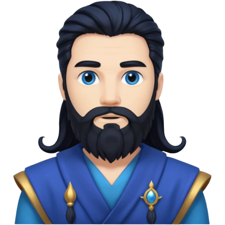 Neptune, Sea God from Rome Mythology with long jet black hair and beard, cobalt blue outfit emoji