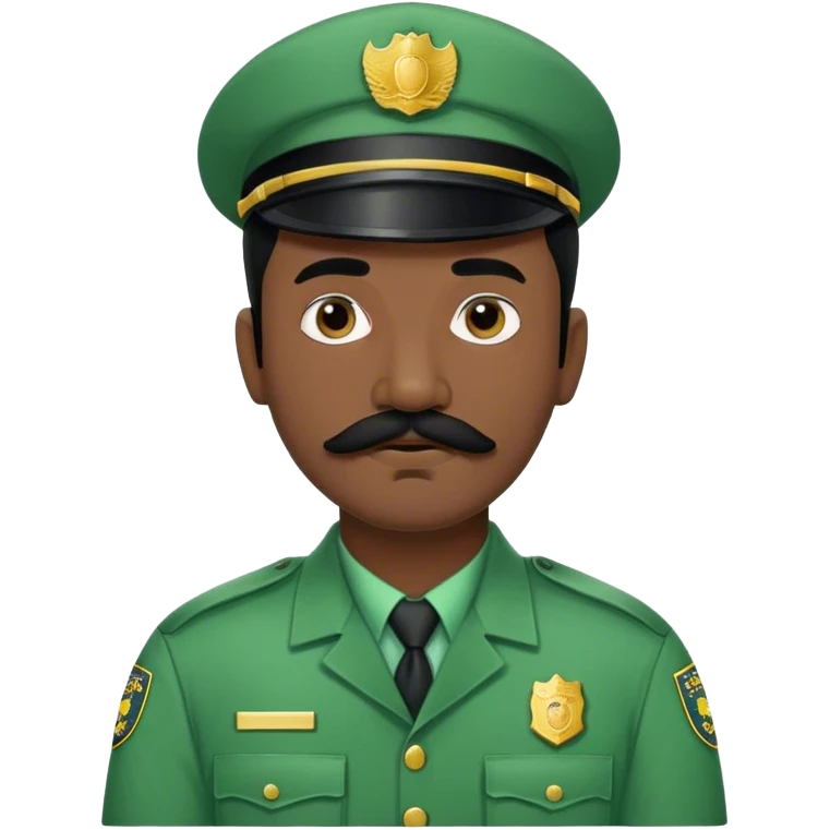 Chill guy in correctional officer green uniform. Full body. Black hair black mustache  emoji