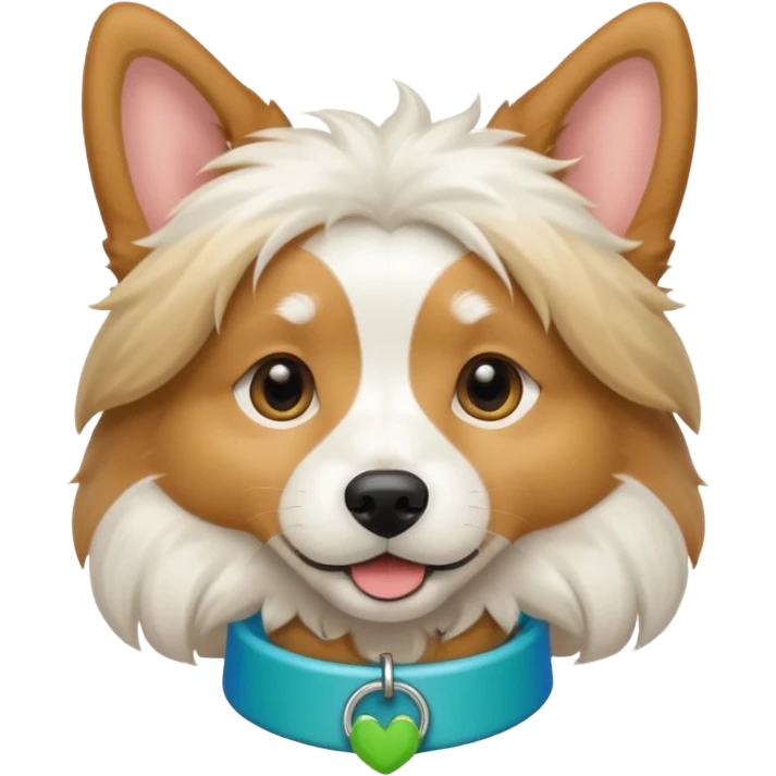 White and tan dog with blue and green collar emoji