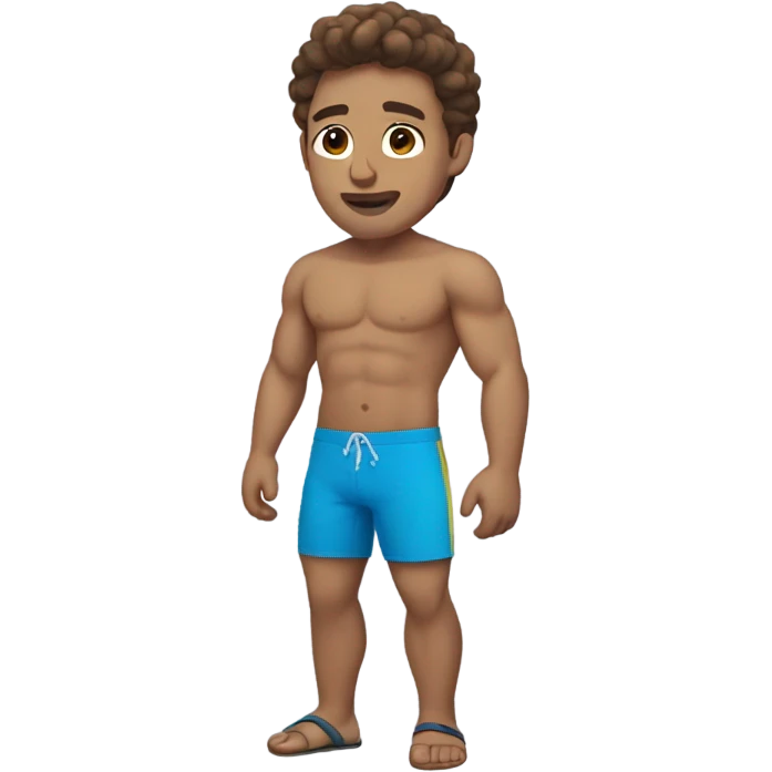 Man with brown hair blue yes muscular in swim trunks emoji