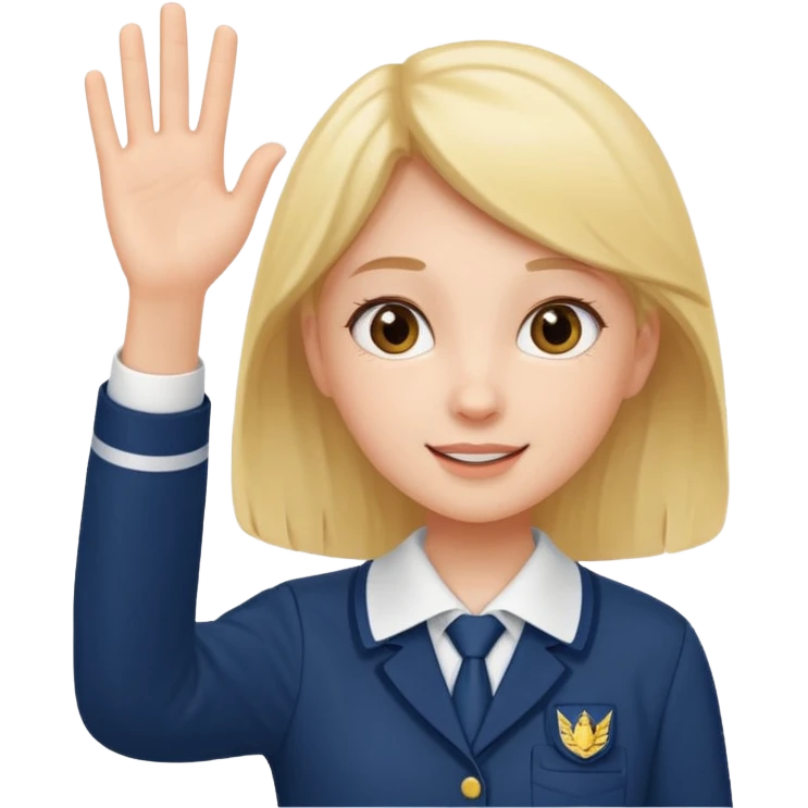 girl in a school uniform, waving, friendly and approachable emoji