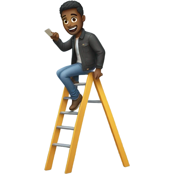 Man on latter wearing skinny jeans emoji