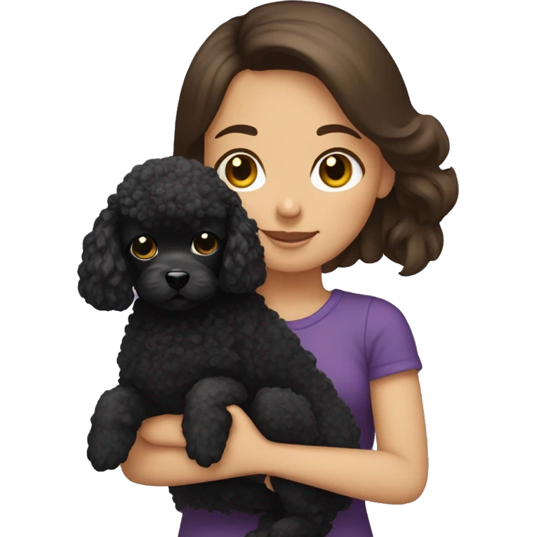 Brunette girl holding black toy poodle  emoji