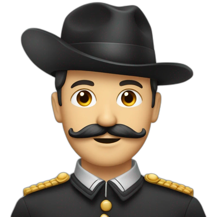 Homme avec des cheveux noirs plaqué sur le côté avec un uniforme allemand et une petite moustache carré positionner sous son nez emoji