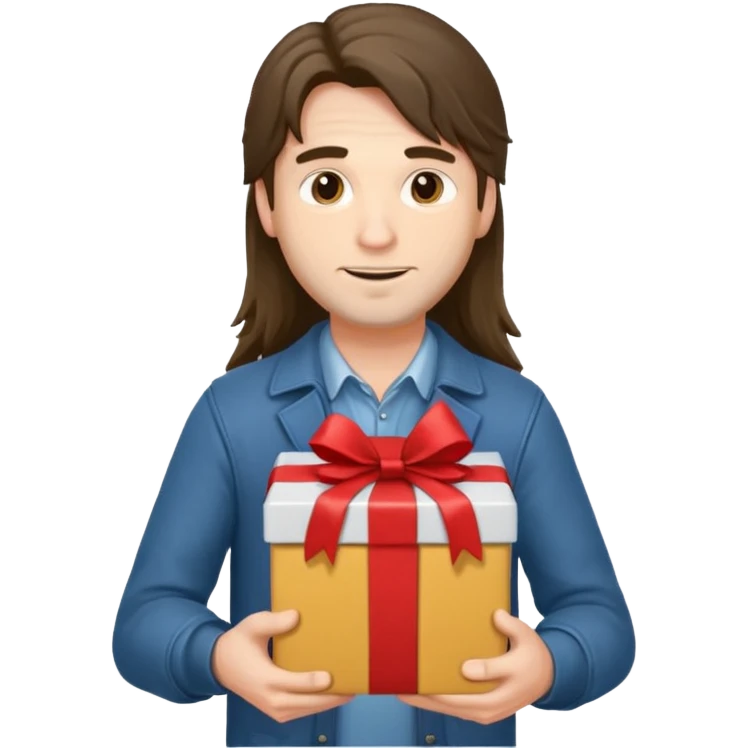 long haired man courier holding gift box emoji