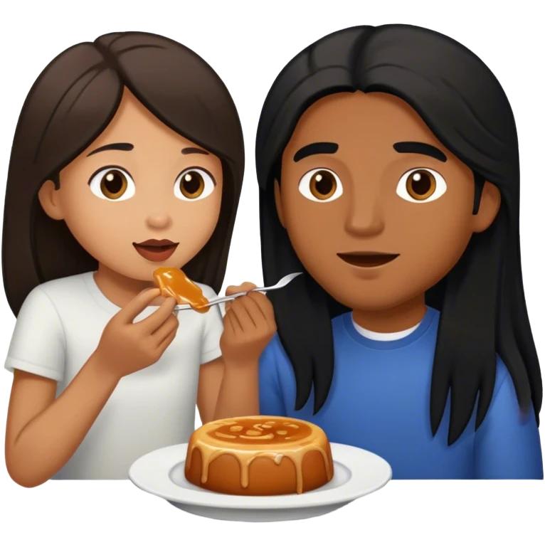 Caramel brown Guy with long black hair eating with brown hair Filipina emoji
