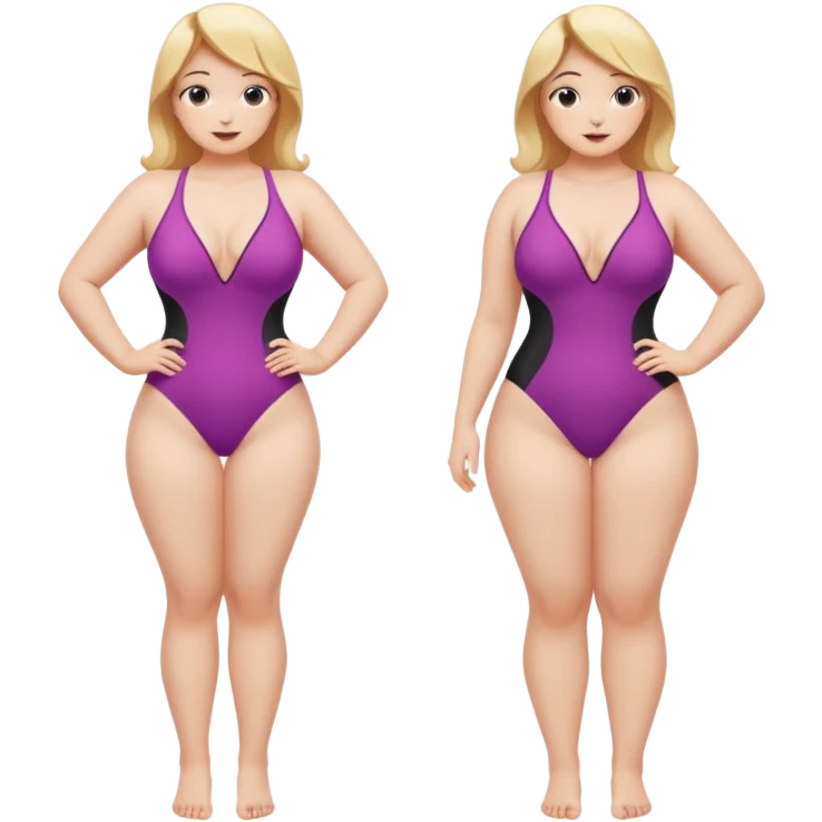 feminine slim-thicc character in a one-piece swimsuit, full body, curvy and slim, hourglass shape, playful pose emoji