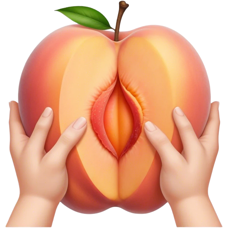 two hands parting a large white coloured fleshy peach down the middle.  emoji
