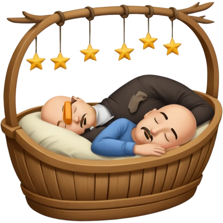 a bald, tan man who has a black goatee sleeping in a cradle emoji