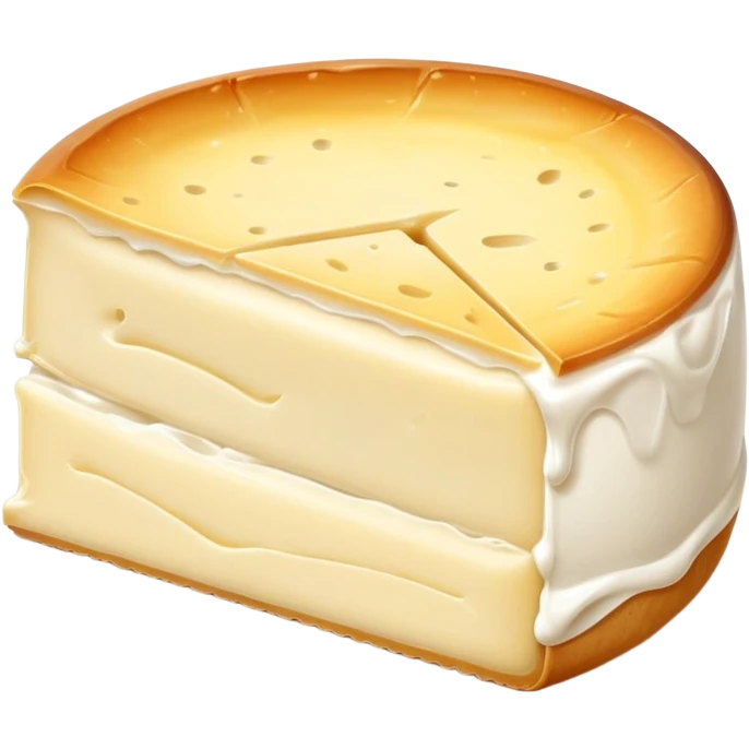 cinematic-realistic-brie-cheese-emoji,-featuring-a-creamy gooey center,-soft-ripened-cheese-with-a-delicate white rind-rendered-with-lifelike-detail-and-inviting,-natural-lightingwith a slide showing the gooey center emoji