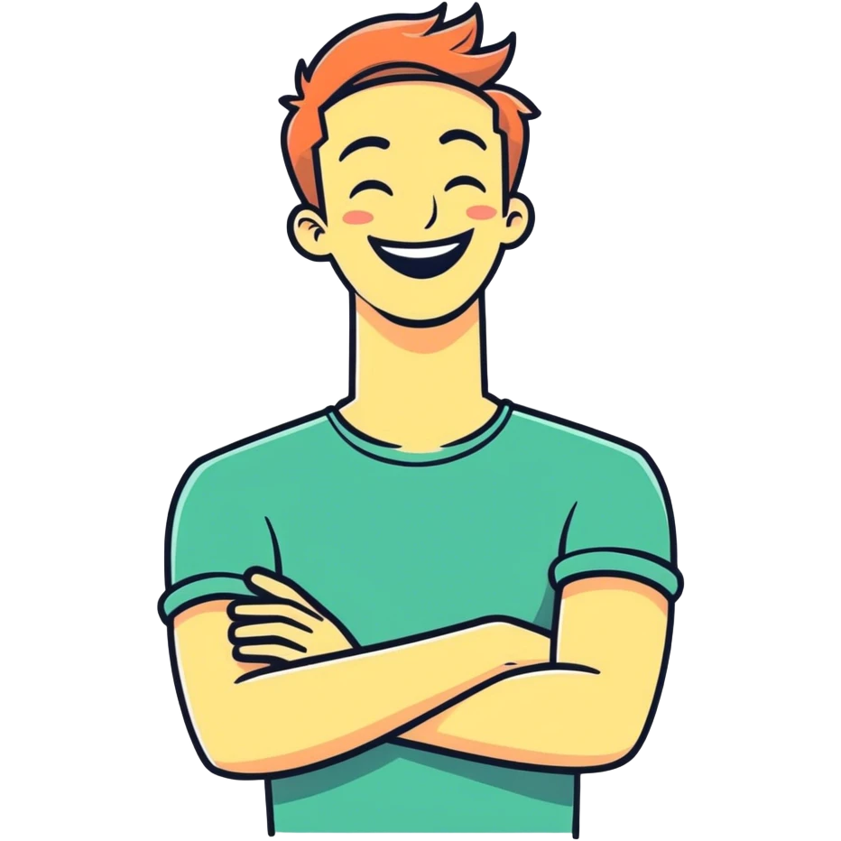 Arms crossed holding neck laughing guy emoji