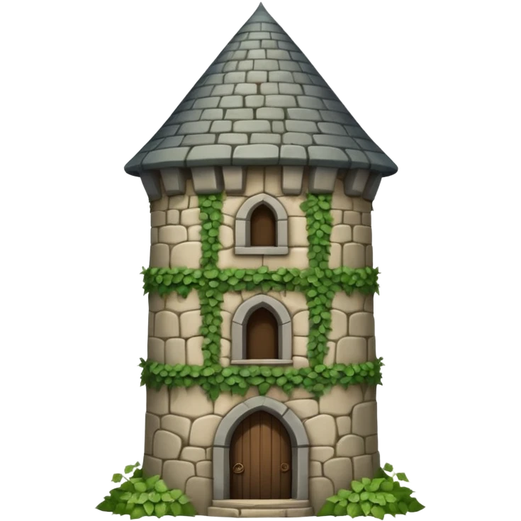 A medieval tall round tower covered in ivy vines. emoji