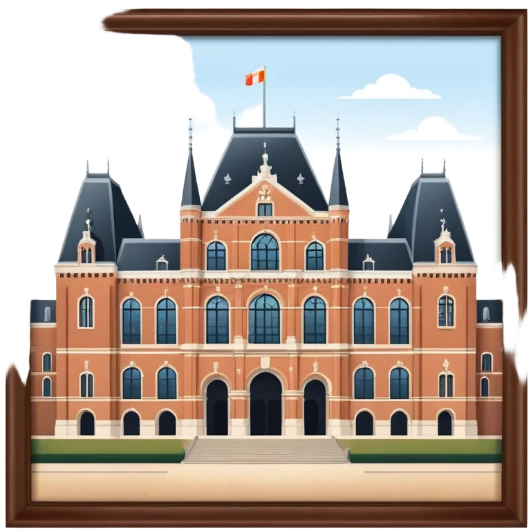 Cinematic Realistic Rijksmuseum Landmark Emoji, depicted with the grand facade of the museum rendered in intricate detail and soft, historical lighting. emoji