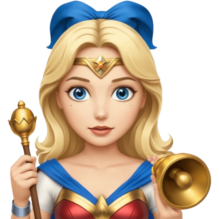 Blonde blue eyes Wonder Woman holding bell and baton emoji