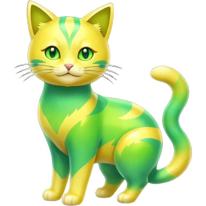 Green and Yellow Electrike-Amaura-Aurorus-Shiny-glorp-cat-fusion (full body) emoji