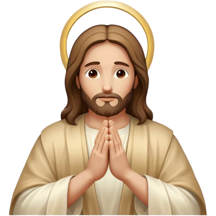 Jesus praying hands with halo above, glowing divine light emoji