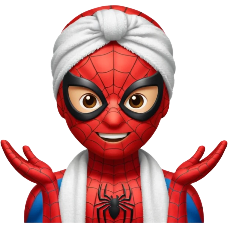 Spiderman with a towel headband, using a face mask, cheerful expression emoji