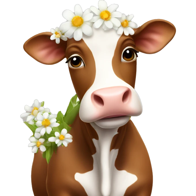 Cute brown cow with white flowers  emoji