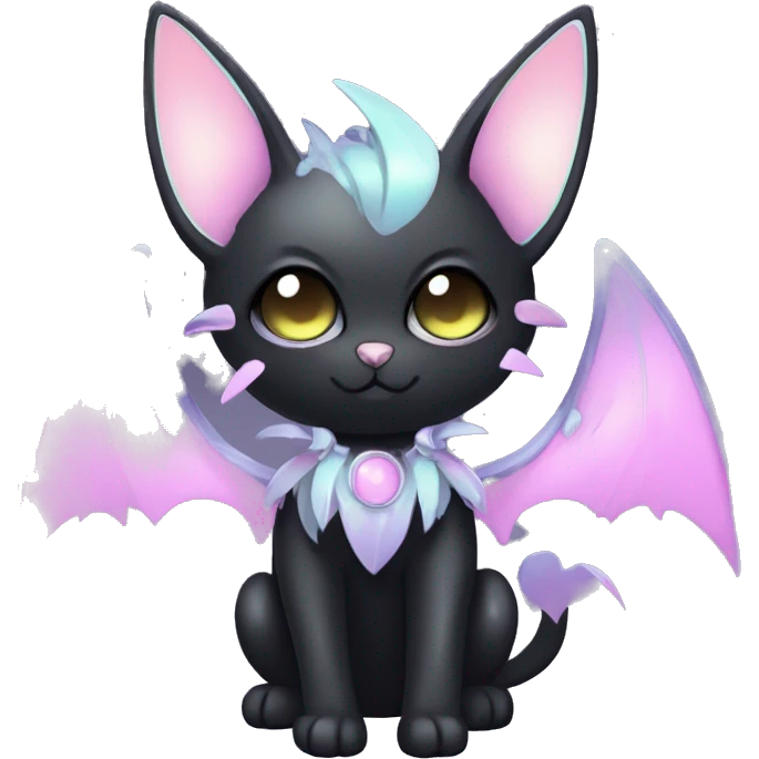Shiny Cool Punk pastel Black beautiful ethereal fantasy Kawaii Sona Fakemon-cat-animal with edgy bat-wings-ears Full Body emoji