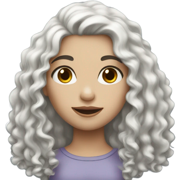 white skin girl has long black curly hair  emoji