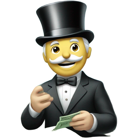 Monopoly man counting cash on a pile of money emoji