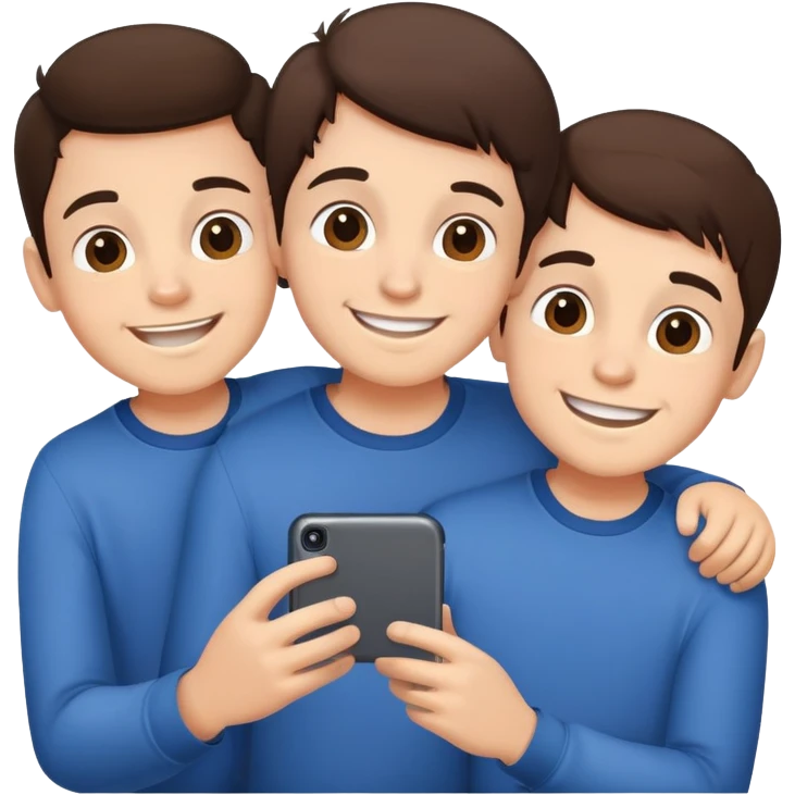 Three young brunette brothers playing  emoji
