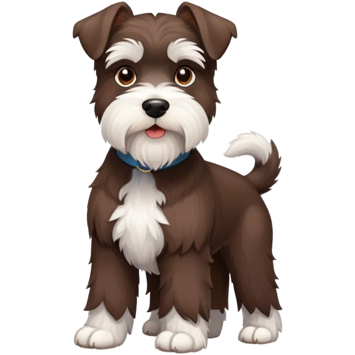 Fluffy Chocolate and white schnauzer standing emoji