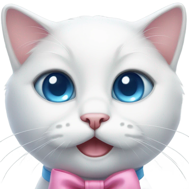 white cat with pink bow with blue eyes cute  emoji