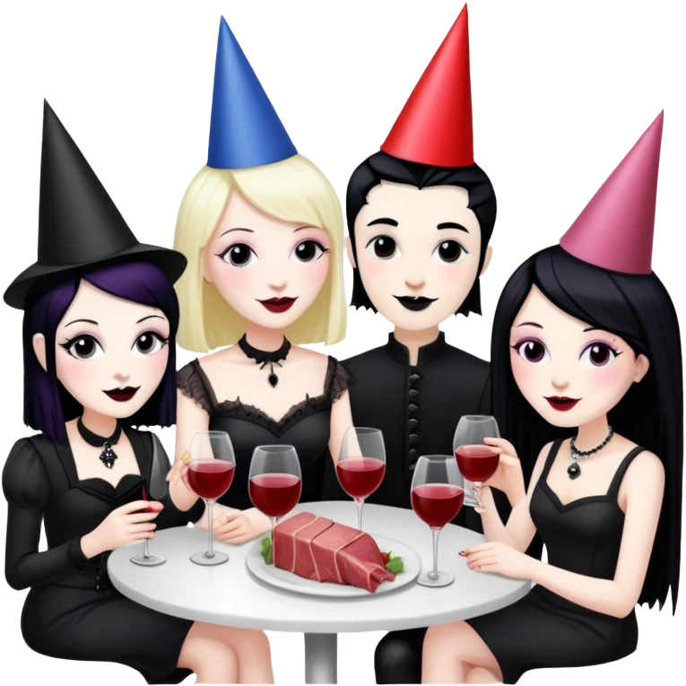 goth artists enjoying wine Party at a french SPAM meat cafe LANDSCAPE  emoji