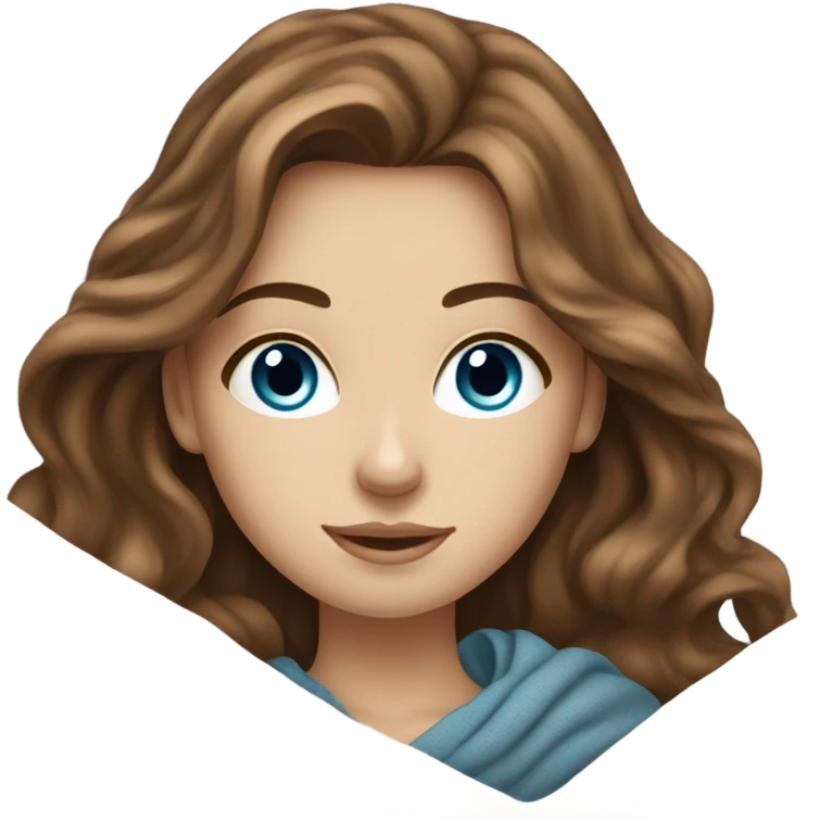 white girl with blue eyes and long wavy brown hair laying down with a blanket emoji