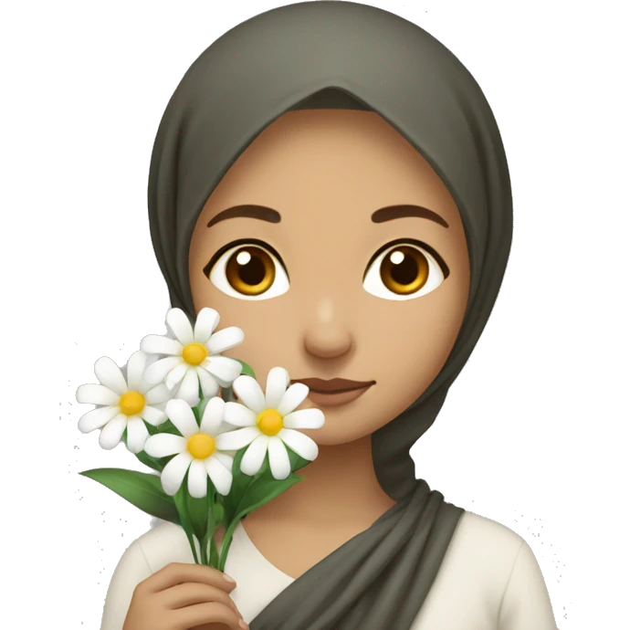Light skinned Muslim girl holding white flowers  emoji