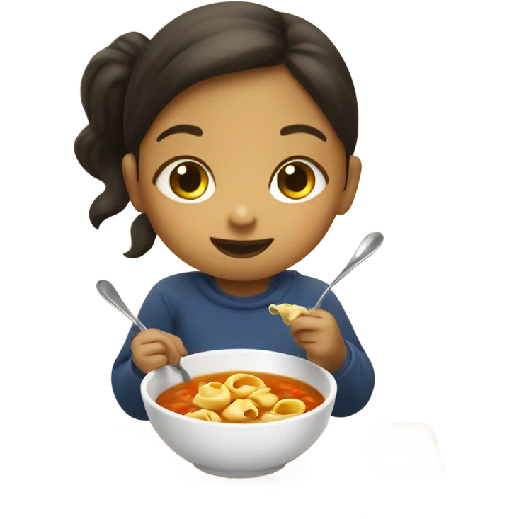 Little girl eating tortellini soup emoji