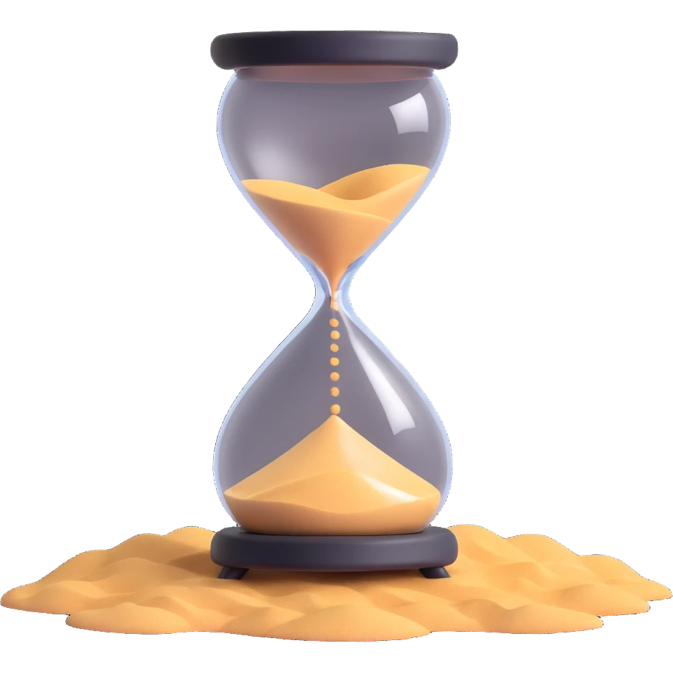 A visual representation of time passing: an hourglass with sand falling, or a clock with spinning hands, symbolizing the flow of time. emoji