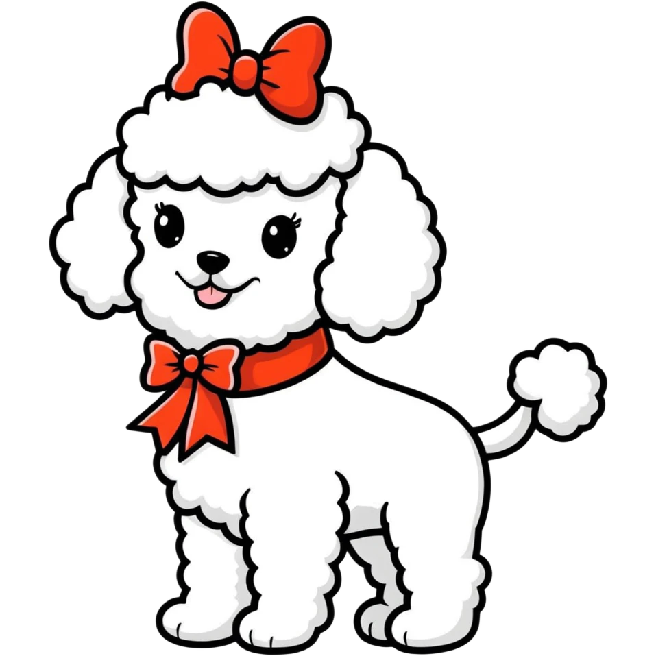 Poodle wearing a Christmas bow emoji